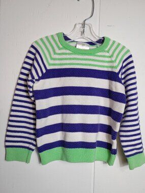 Hanna Andersson Lime Green White Purple Striped Ribbed Sweater Girls 110 5 Top